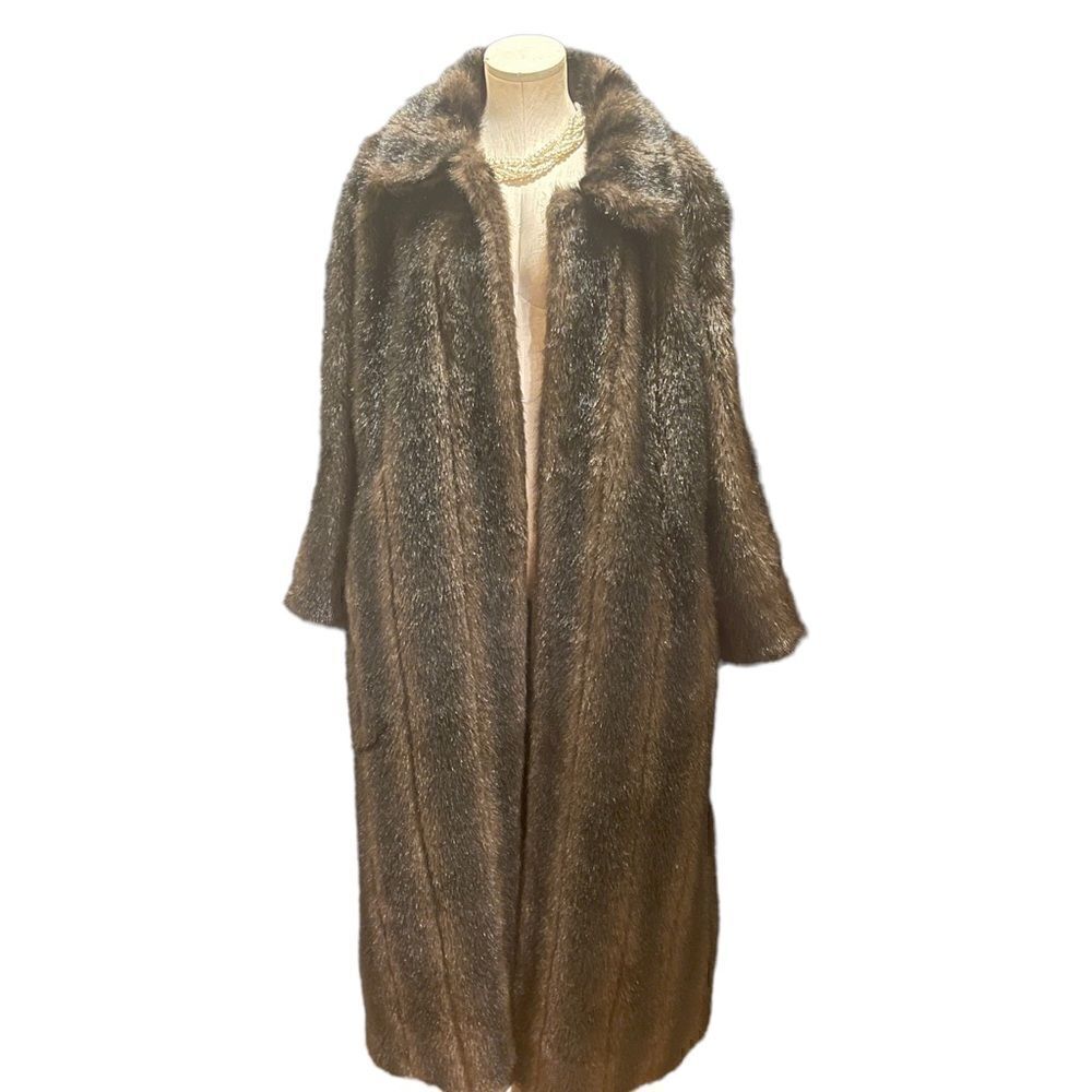 Timeless Elegance: Vintage Black and Brown Floor Length Faux Mink Coat